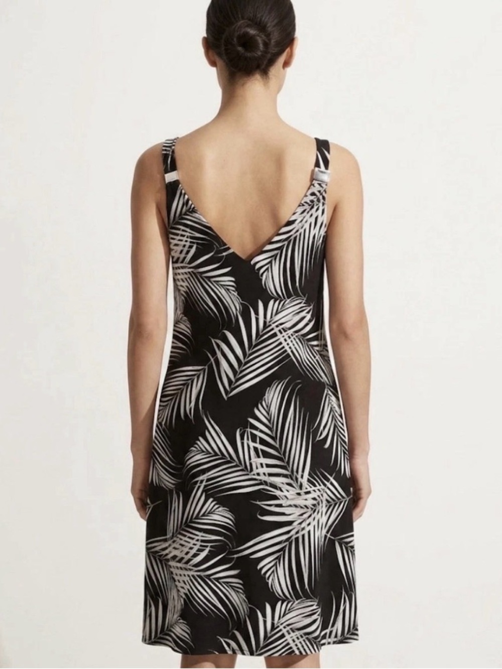 White House Black Market Palm Print Midi Dress Black White Size L